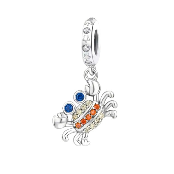 Women’s 925 Silver Sparkly Crab Charm with Blue and Orange Gems - NWT - Picture 1 of 6
